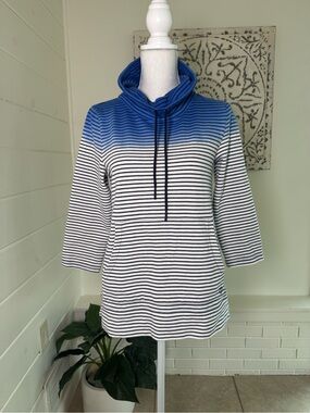 T by Talbots Blue Ombre Striped Cowl Neck Pullover Sweatshirt Small Petite